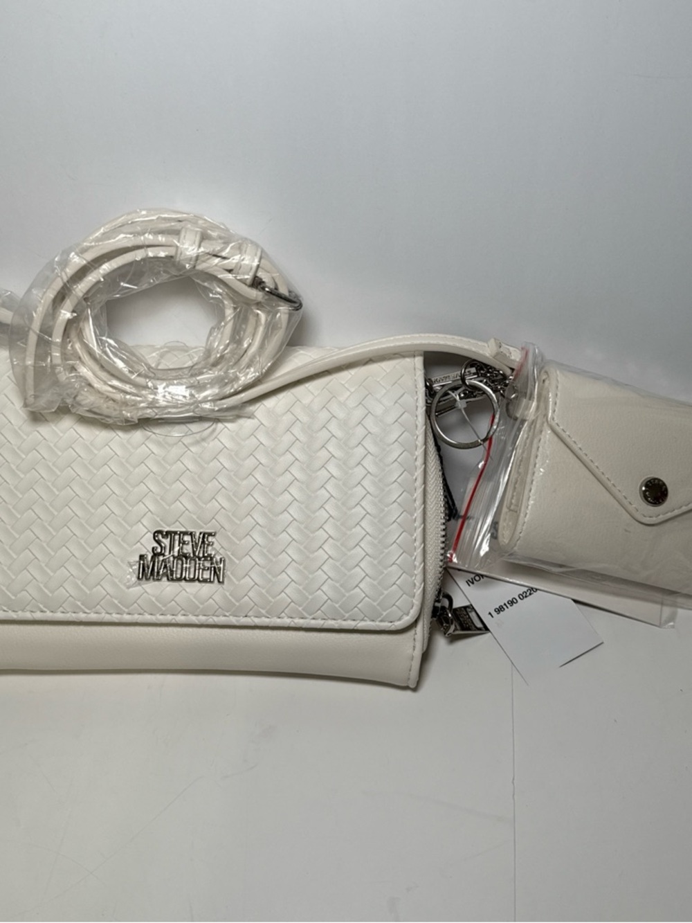 Steve Madden White Woven Crossbody Wallet Bag 2-in-1 Pouch Strap New